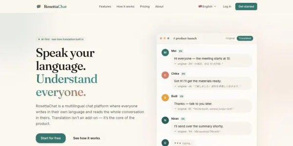 RosettaChat multilingual chat landing page