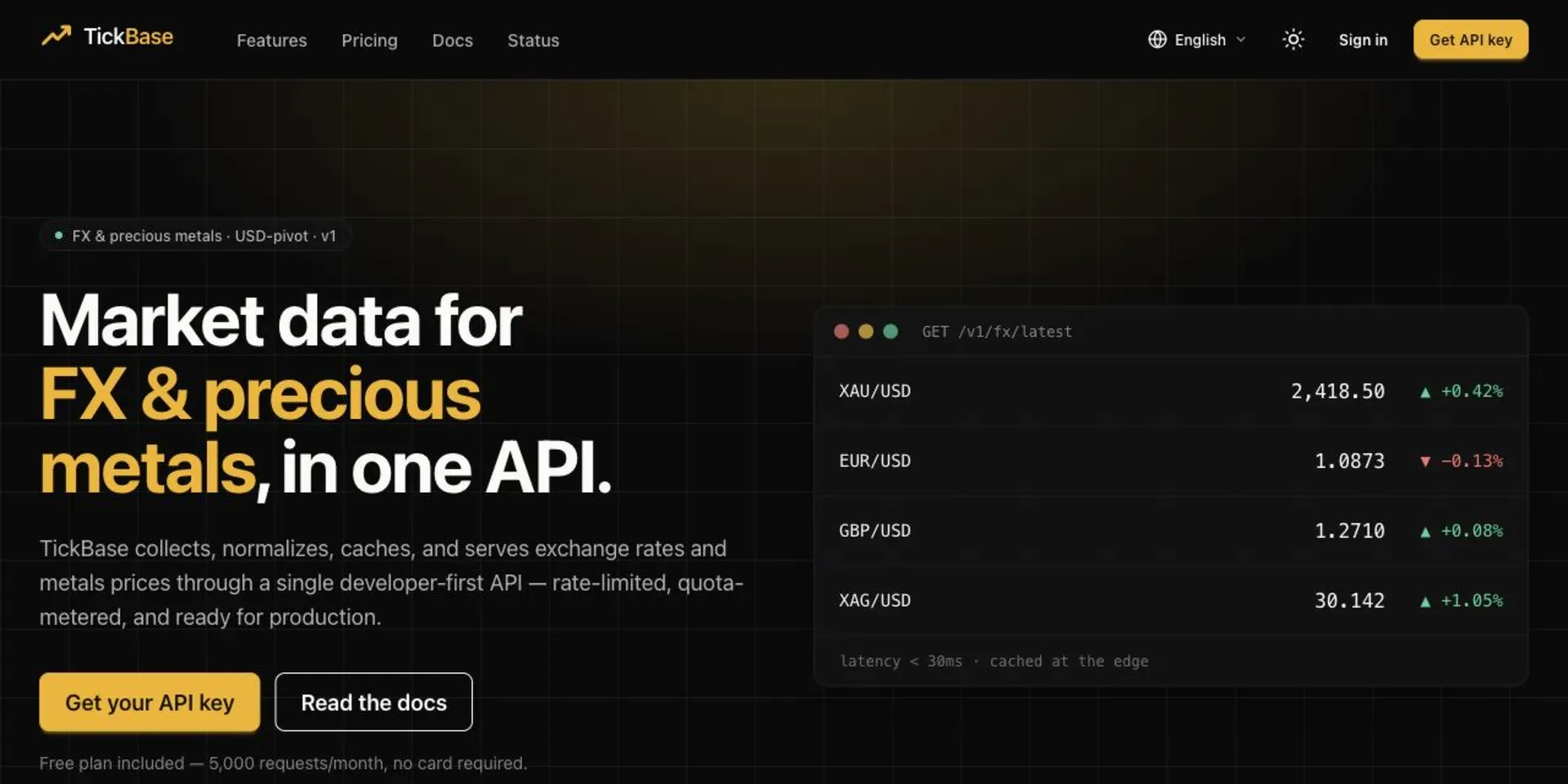 TickBase market data API landing page