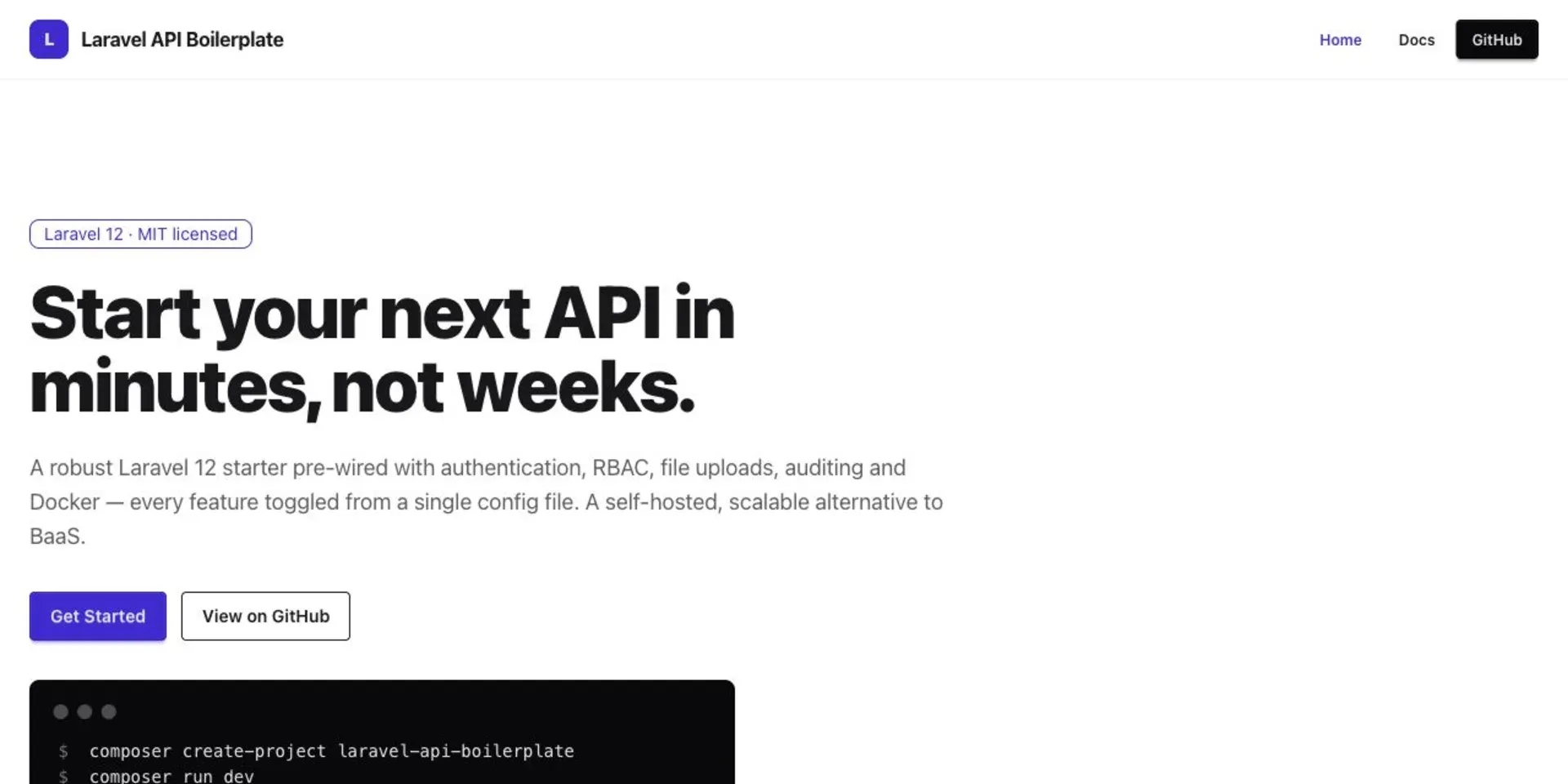 Laravel API Boilerplate landing page